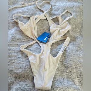 NWT Mugler x H&M one piece white bodysuit swimsuit - Hard to find - size 12